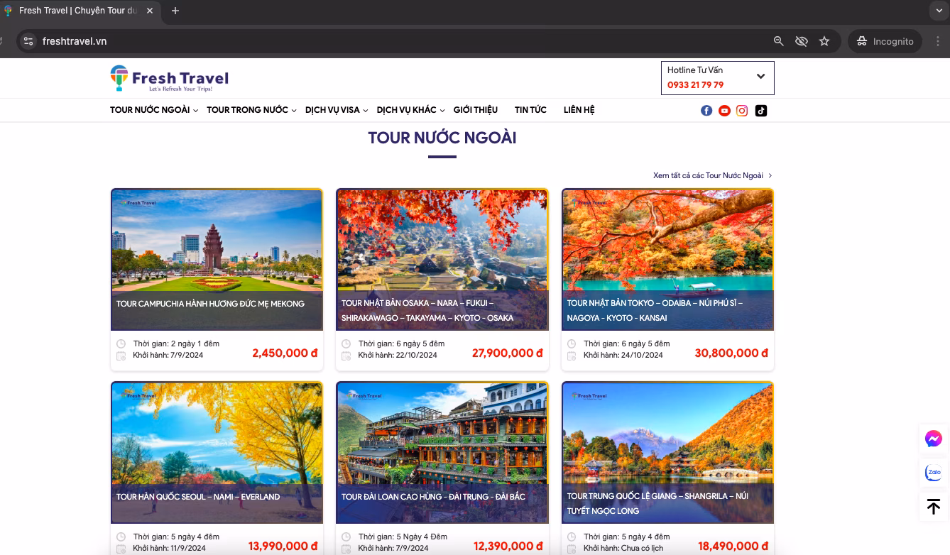 Hướng dẫn đặt mua tour trên web freshtravel.vn